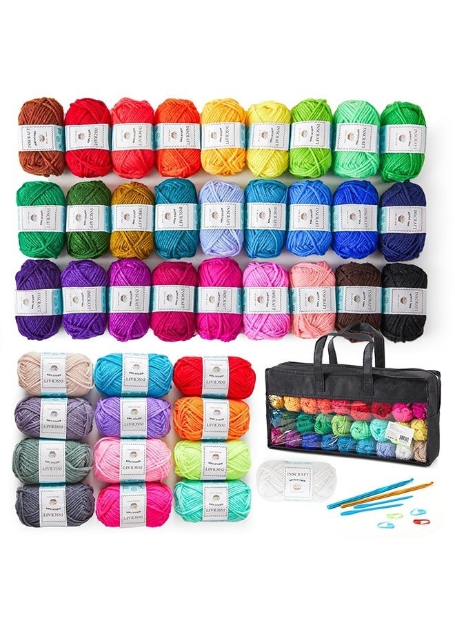 WALALLA 40 Colors Acrylic Yarn Skeins, 9 Crochet Hooks (2.0mm-6.0mm), 6 hand sewing needle, 20 Stitch Markers, 1 Bag, for Crocheting & Knitting, Gift for Beginners and Adults - Image 2